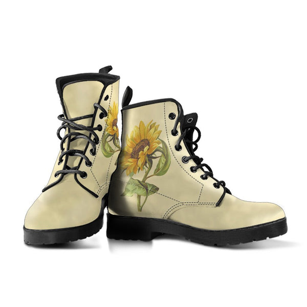 Combat Boots - Vintage Style Sunflower Shoes | Vegan Leather