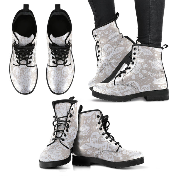 Combat Boots - White Lace Print #101 | Women’s Boots Custom 