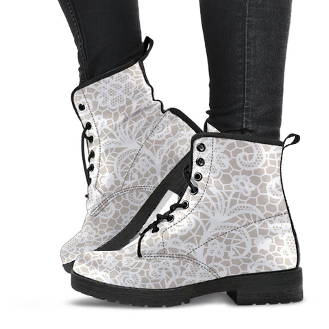 Combat Boots - White Lace Print #110 | Women’s Boots Custom 