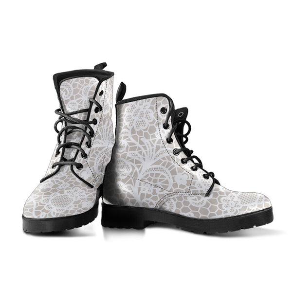 Combat Boots - White Lace Print #110 | Women’s Boots Custom 