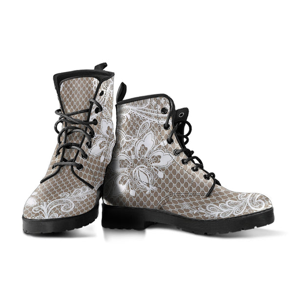 Combat Boots - White Lace Print #301B | Women’s Boots Custom