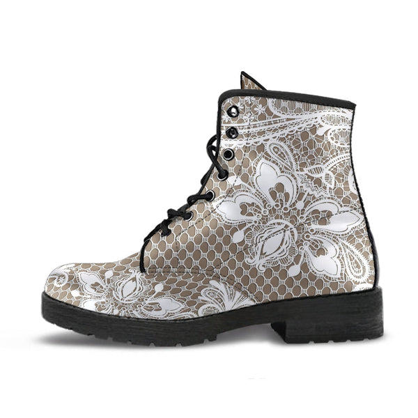 Combat Boots - White Lace Print #301B | Women’s Boots Custom