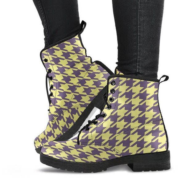 Combat Boots - Yellow Houndstooth | Boho Shoes Handmade Lace