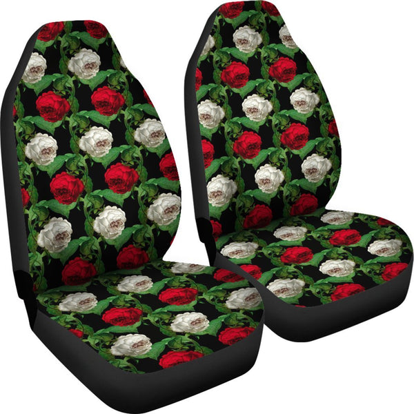 Custom Car Seat Covers - Floral Pattern #103 Red & White 