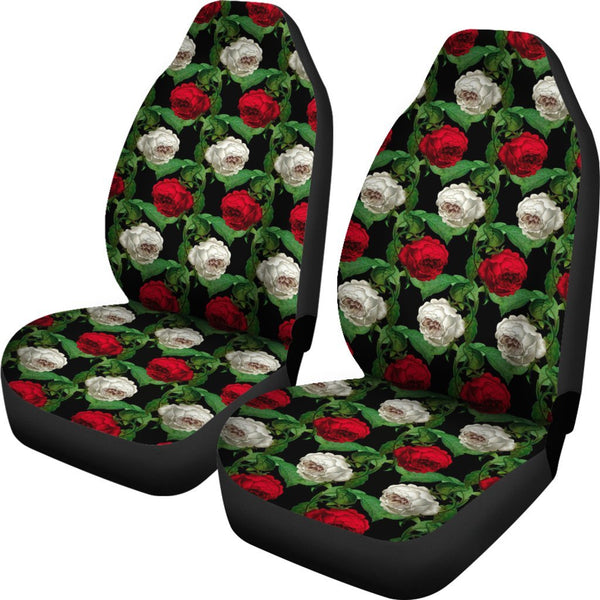 Custom Car Seat Covers - Floral Pattern #103 Red & White 