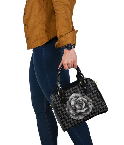 Custom Shoulder Bag - Classic Rose Houndstooth | Custom Bag 