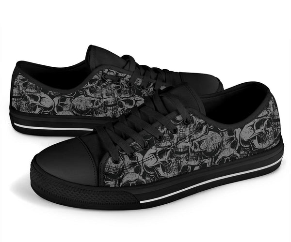 Custom Sneakers-Gray Skulls Goth Shoes | ACES INFINITY