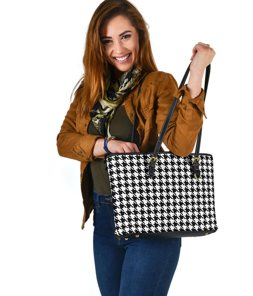 Custom Tote Bag (Vegan Leather) - Classic Black and White