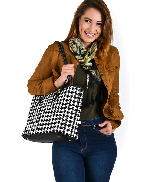 Custom Tote Bag (Vegan Leather) - Classic Black and White