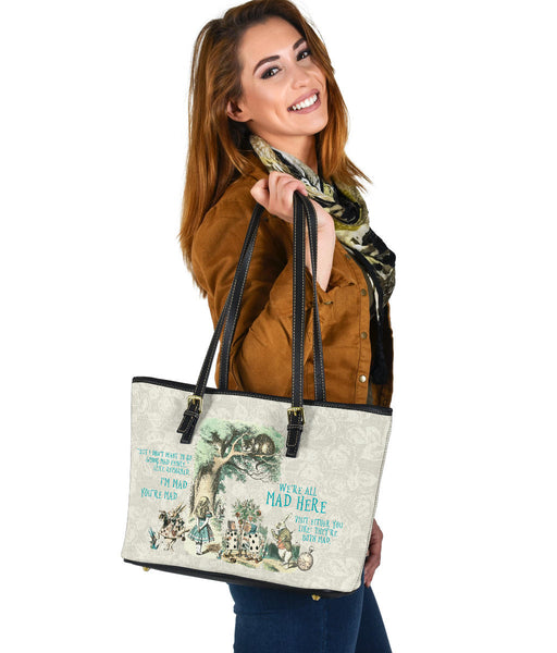 Custom Vegan Leather Tote Bag - Alice in Wonderland Gifts