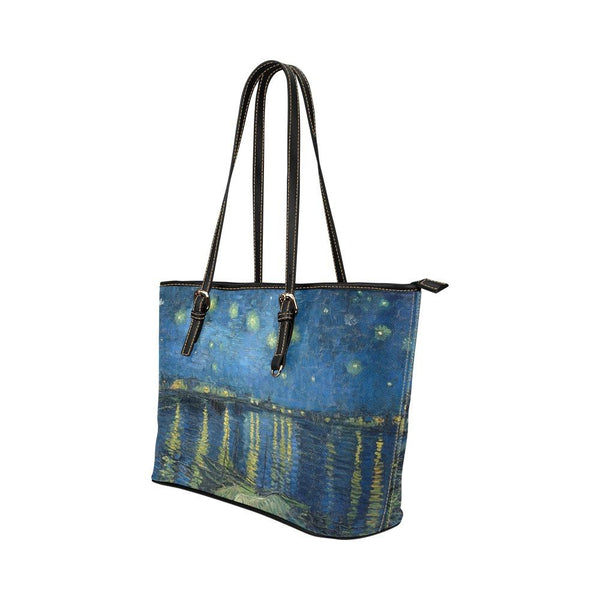 Custom Vegan Leather Tote Bag-Vintage Art Vincent van Gogh: 