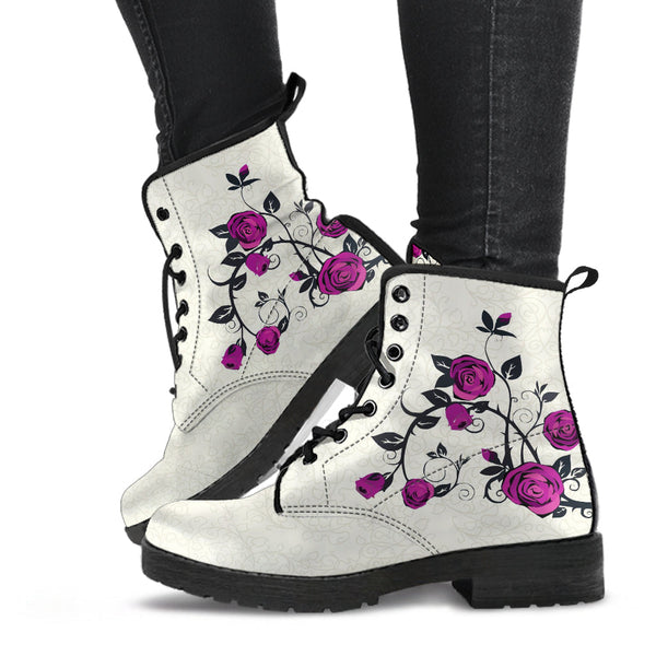 Combat Boots - Rose Art Purple | Unisex Adult Shoes Vegan