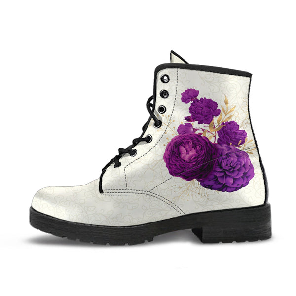 Combat Boots - Beautiful Flowers #104 Purple | Vegan Leather