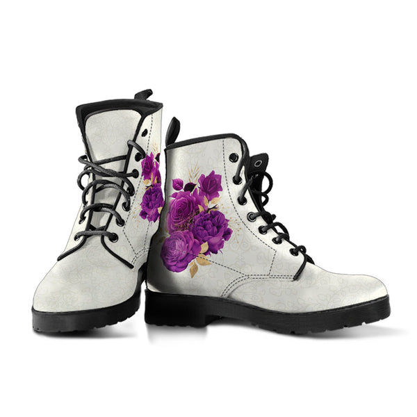 Combat Boots - Beautiful Flowers #104 Purple | Vegan Leather