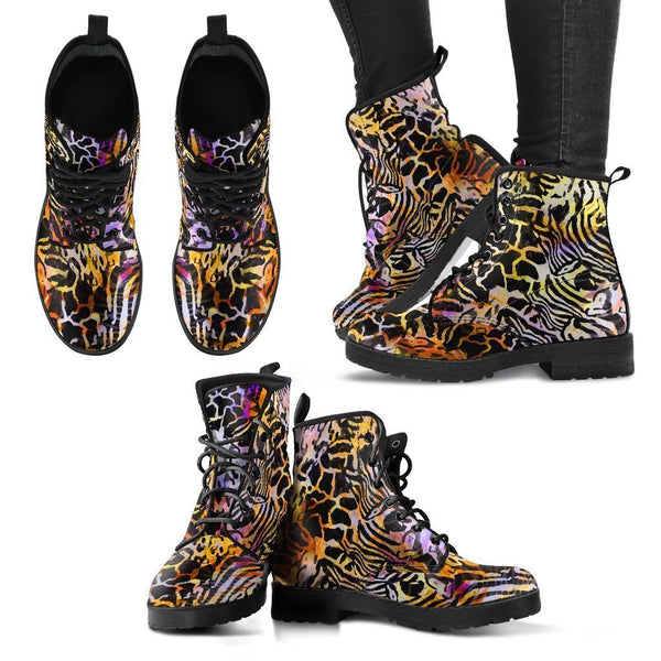 Fashion Combat Boots - Distressed Animal Print #101 | Vegan 