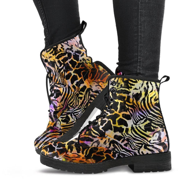 Fashion Combat Boots - Distressed Animal Print #101 | Vegan 