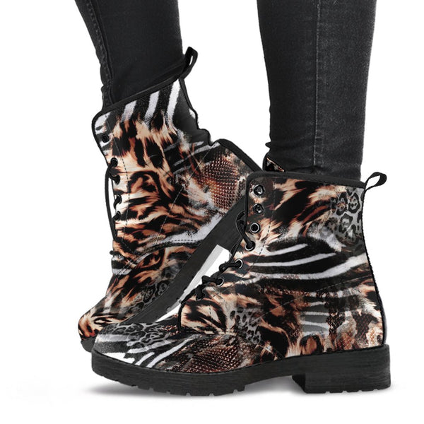 Fashion Combat Boots - Distressed Animal Print #102 | Vegan 