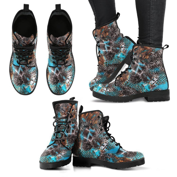 Fashion Combat Boots - Distressed Animal Print #104 | Vegan 