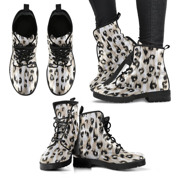 Fashion Combat Boots - Distressed Cheetah Print #101 | Vegan