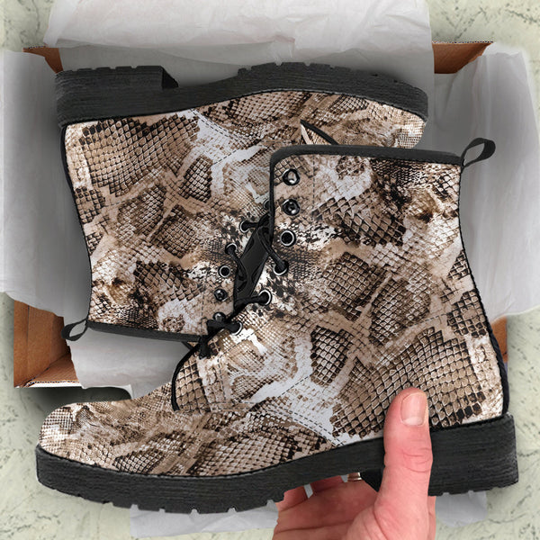Fashion Combat Boots - Vintage Look Distressed Snake Skin