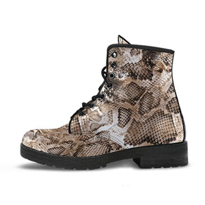 Fashion Combat Boots - Vintage Look Distressed Snake Skin