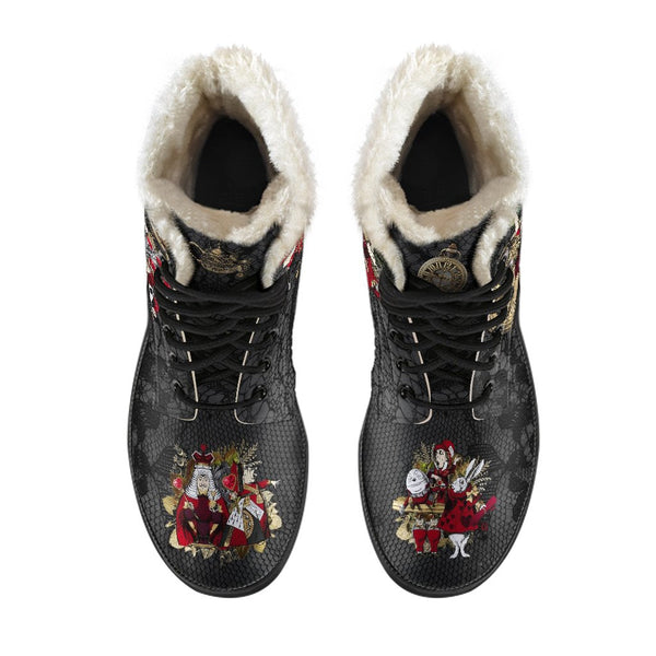 Faux Fur Combat Boots-Alice in Wonderland #34 Red Series 