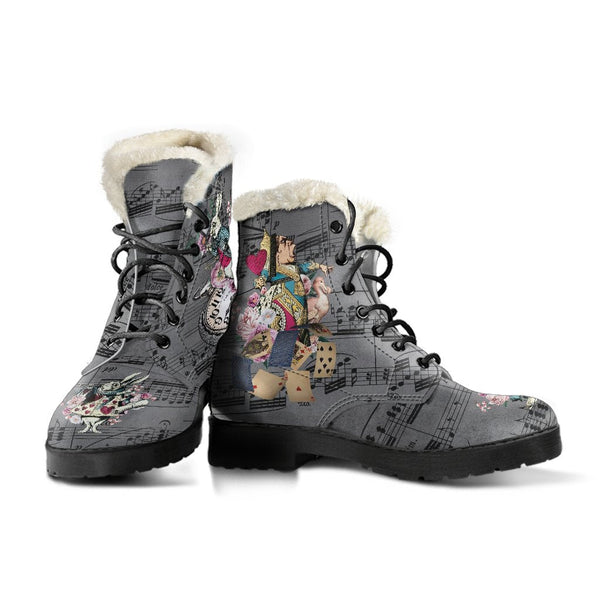 Faux Fur Combat Boots-Alice in Wonderland #44 Colorful 