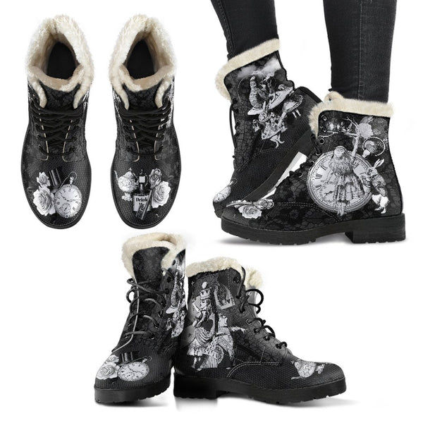 Faux Fur Combat Boots-Alice in Wonderland #52 Classic Series