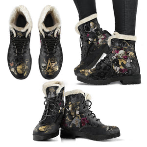 Faux Fur Combat Boots - Alice in Wonderland Gifts #101 Goth