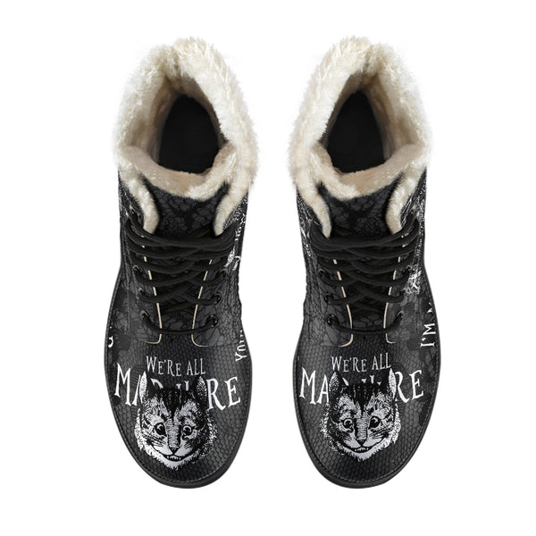 Faux Fur Combat Boots - Alice in Wonderland Gifts #102 Black