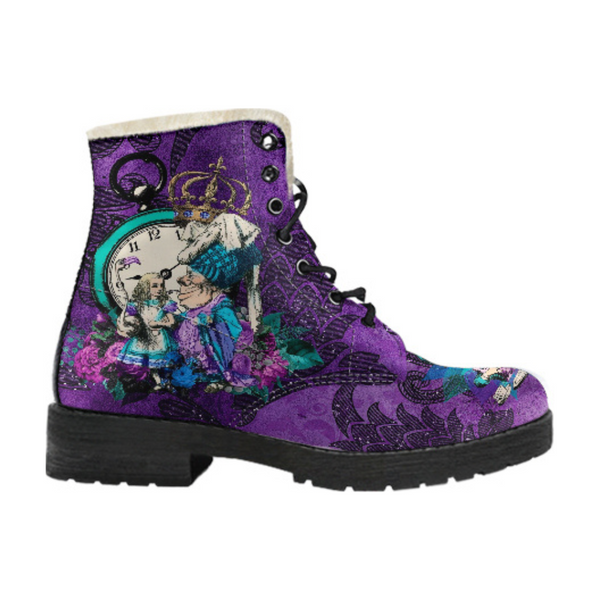 Faux Fur Combat Boots - Alice in Wonderland Gifts #21 Purple