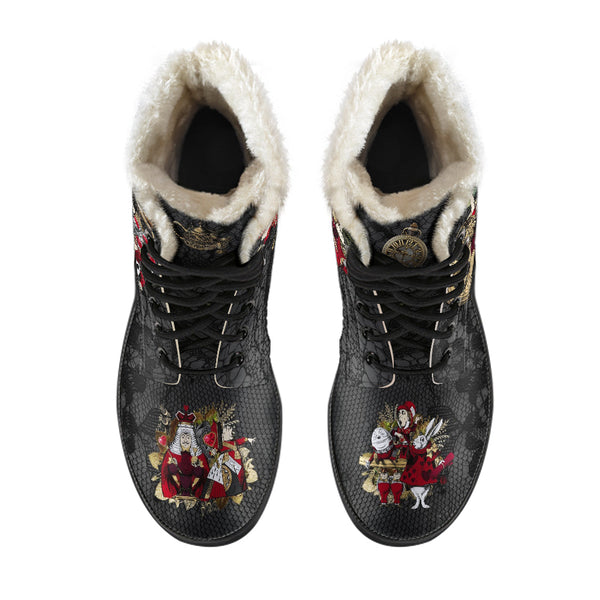 Faux Fur Combat Boots - Alice in Wonderland Gifts #34 Red