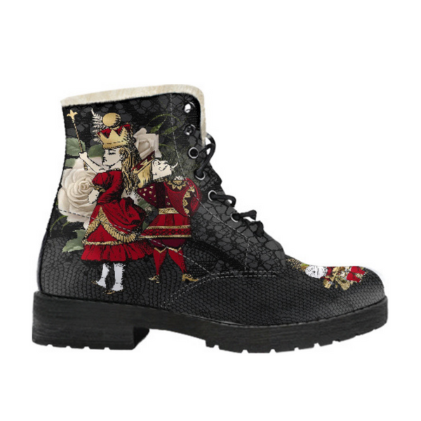 Faux Fur Combat Boots - Alice in Wonderland Gifts #34 Red