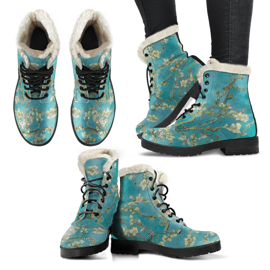 Faux Fur Combat Boots - Vintage Art | Vincent van Gogh: 