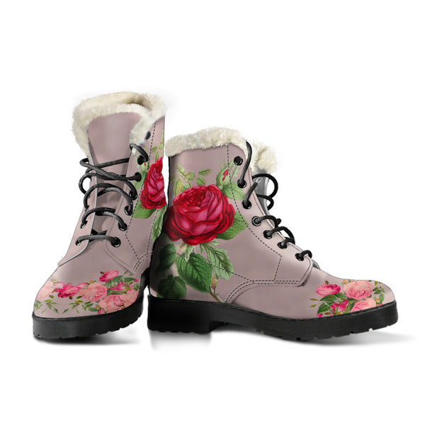 Faux Fur Combat Boots - Vintage Style Flowers #101 | Boho 