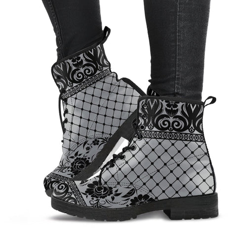 Gray Combat Boots-Gothic Lace Print 110 | ACES INFINITY