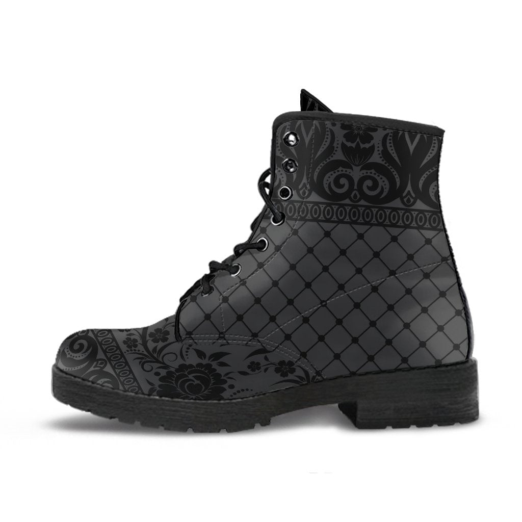 Gray Combat Boots-Gothic Lace Print 110 | ACES INFINITY