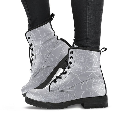 Gray Combat Boots - Spiderweb Boots | Goth Boots Gothic 