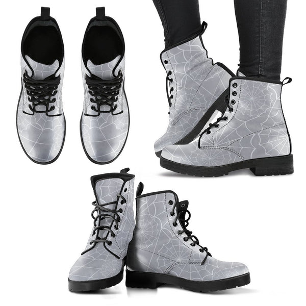Gray Combat Boots - Spiderweb Boots | Goth Boots Gothic 