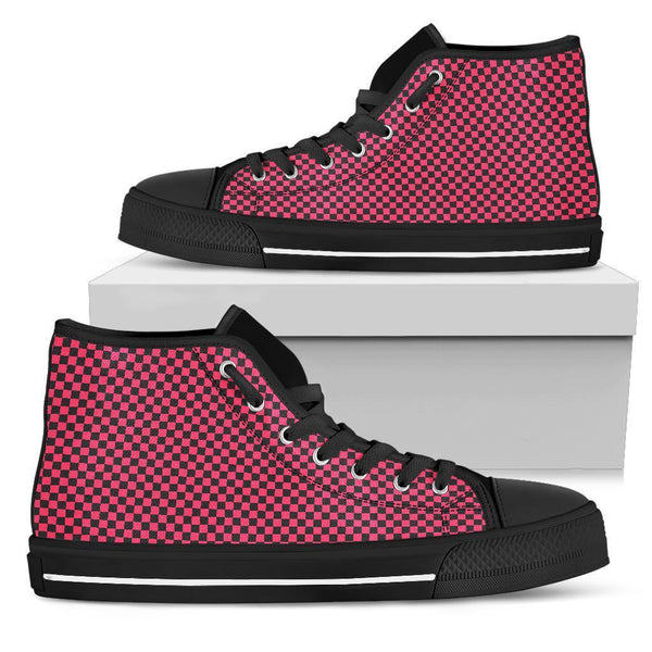 High Top Sneakers - Black and Pink Checkers | Custom High 