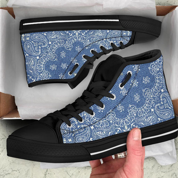 High Top Sneakers - Blue Paisley Print (Black) | Custom High