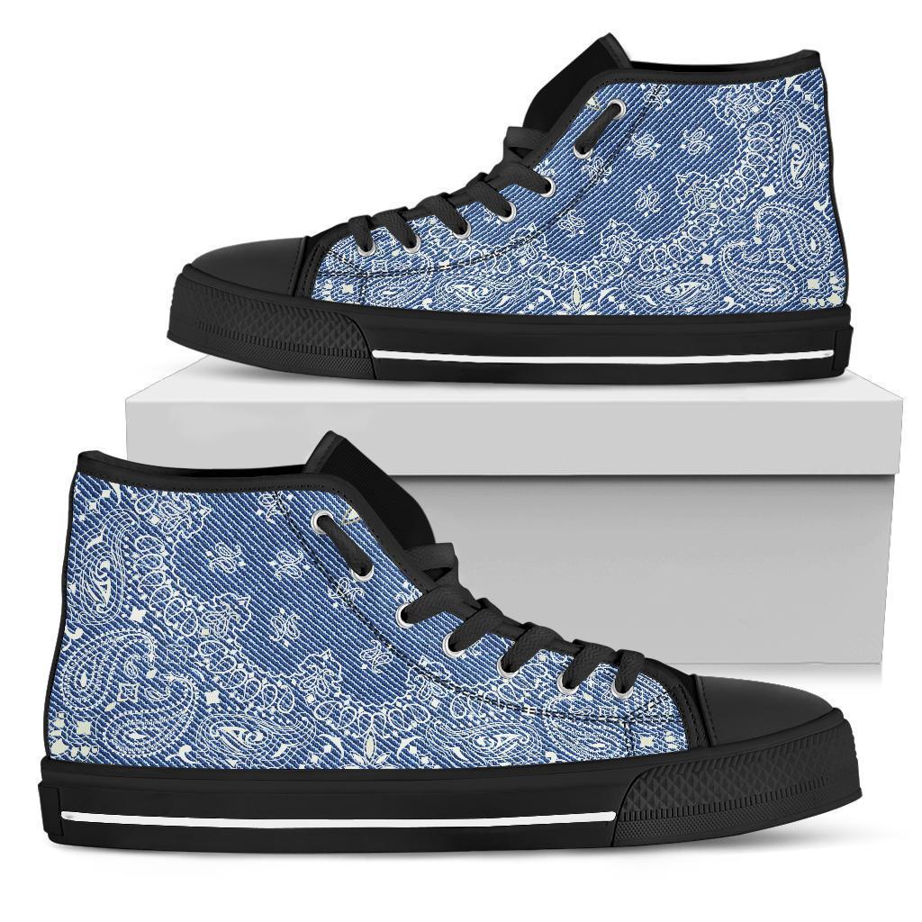 High Top Sneakers - Blue Paisley Print (Black) | Custom High