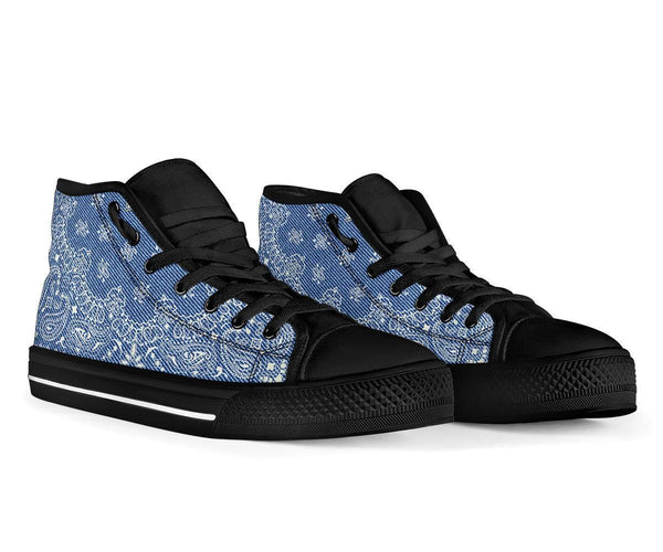 High Top Sneakers - Blue Paisley Print (Black) | Custom High