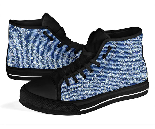 High Top Sneakers - Blue Paisley Print (Black) | Custom High