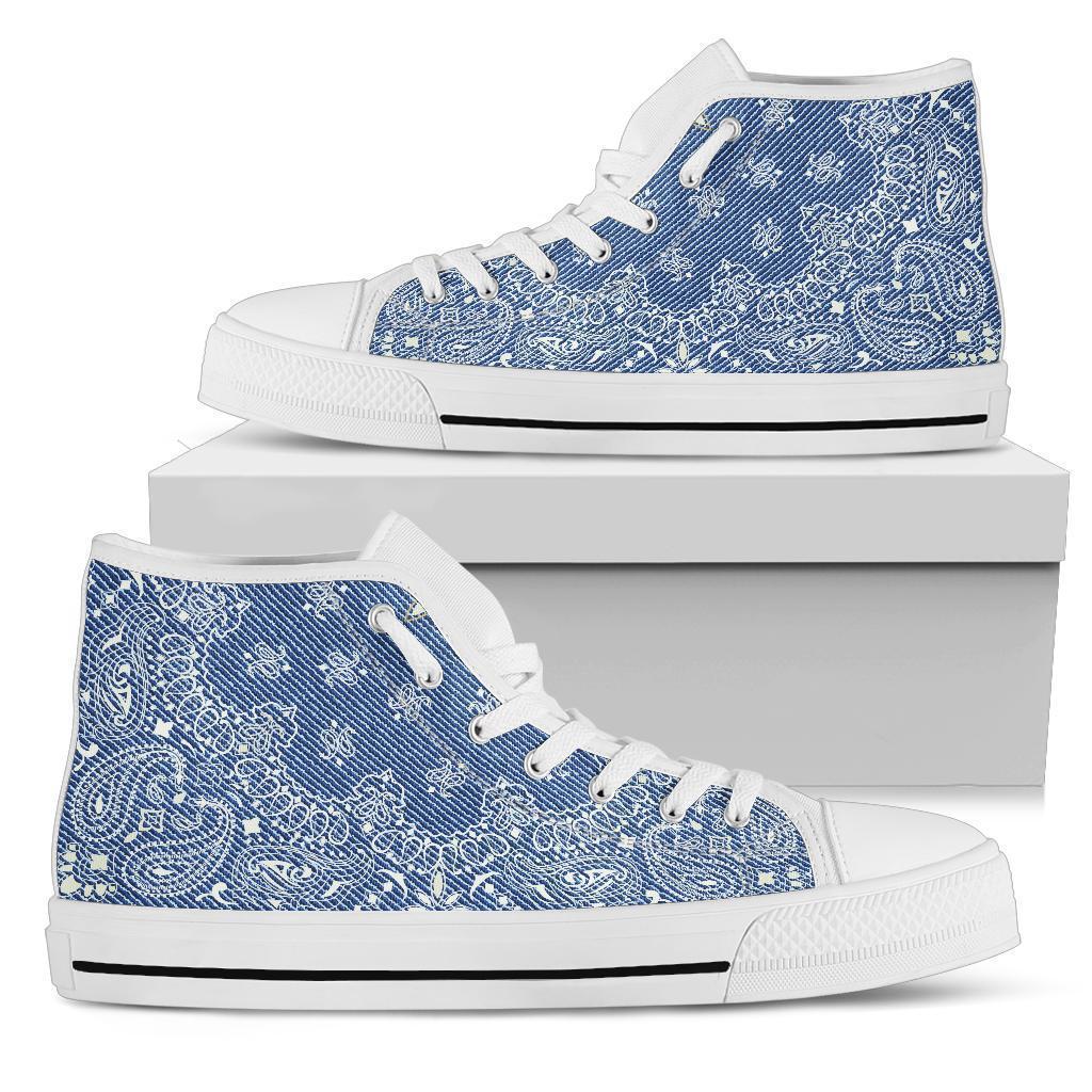 High Top Sneakers - Blue Paisley Print (White) | Custom High
