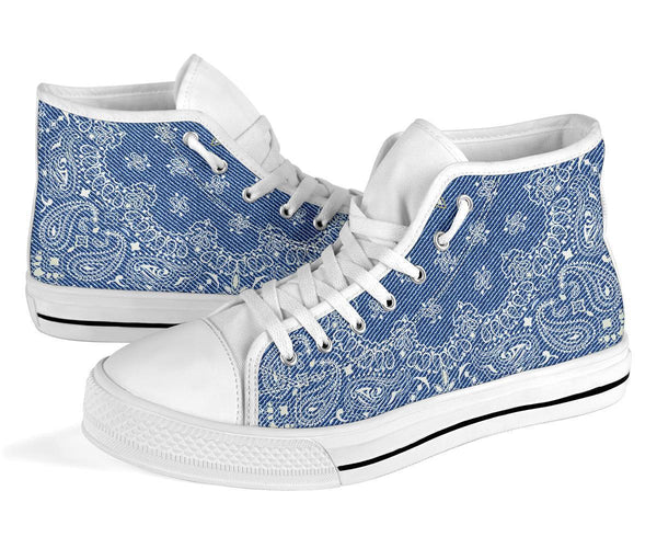 High Top Sneakers - Blue Paisley Print (White) | Custom High