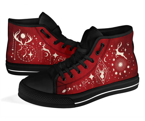 High Top Sneakers - Deer Celestial #101 | Red Custom Shoes