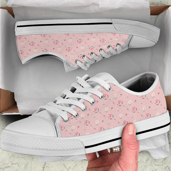 Low Top Canvas Sneakers - Sweet Pink Flowers #101 | 