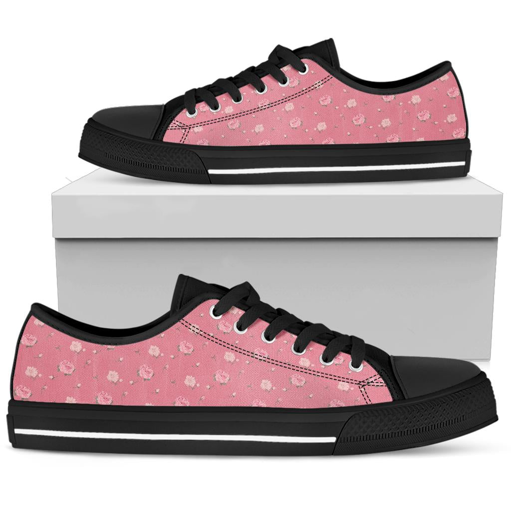 Low Top Canvas Sneakers - Sweet Pink Flowers #102 | 