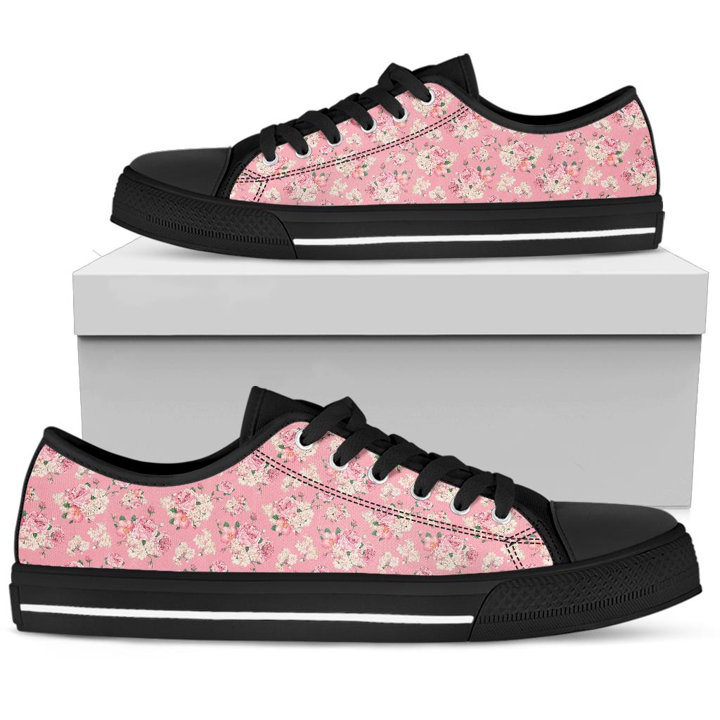 Low Top Canvas Sneakers - Sweet Pink Flowers #103 | 